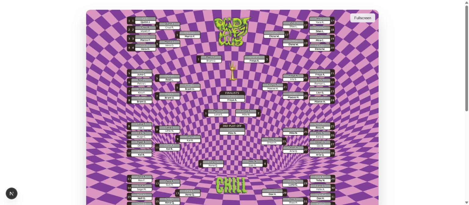 Chesstivus — public bracket viewer for the Chill tournament, overlaying live results on hand-drawn tournament-sheet artwork