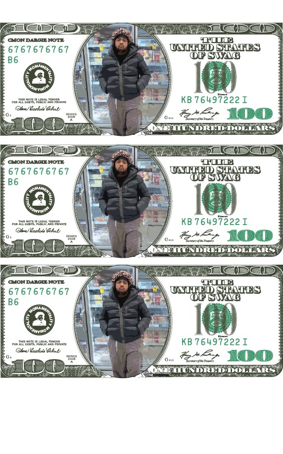 A page from the print-ready PDF — three identical Mahdi Bucks notes laid out on one sheet ready to be cut